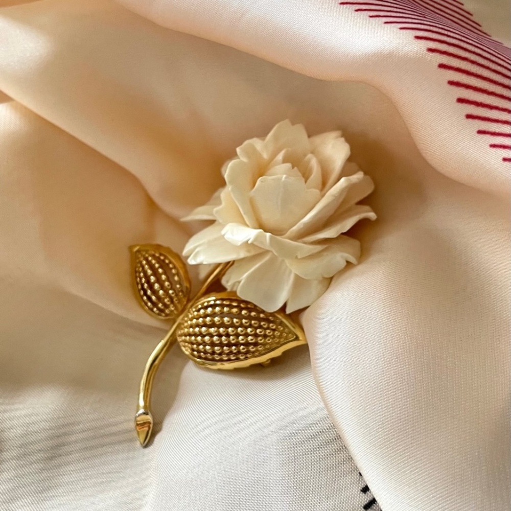 Marcel Boucher Signed and Numbered Vintage Gold Plated,  White Rose Brooch